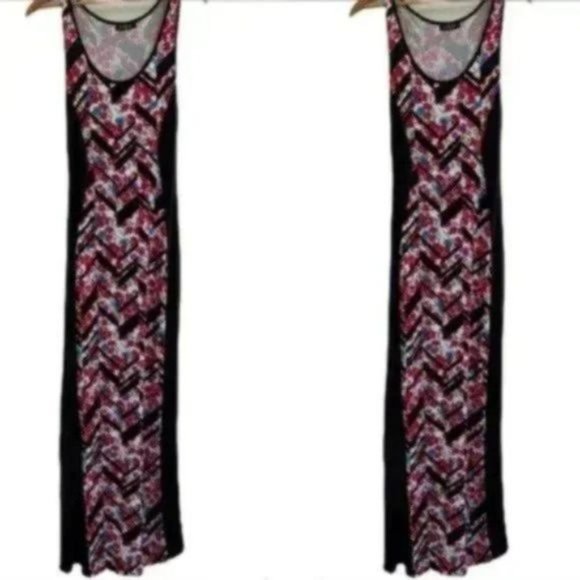 Eclipse black sides and printed insert maxi dress M - Picture 4 of 11